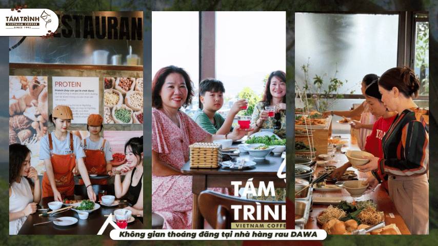 Không gian thoáng đãng tại nhà hàng rau DAWA