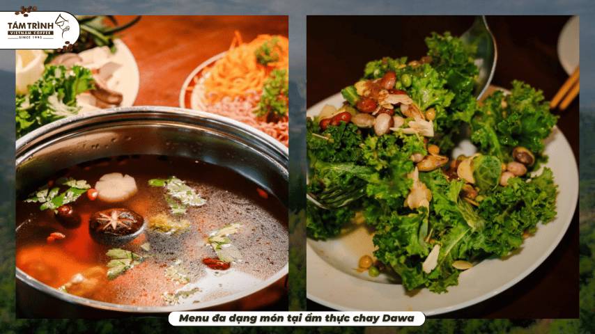 menu đa dạng tại nhà hàng chay dawa