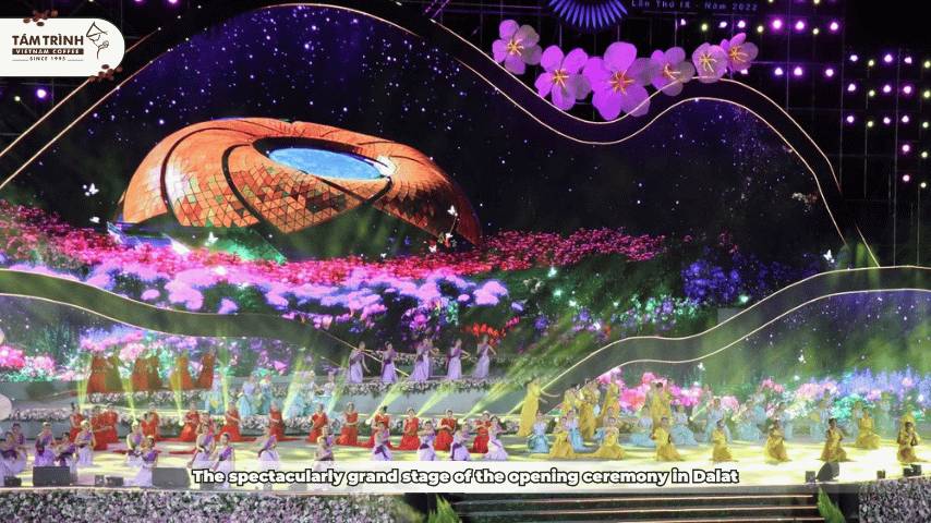 The spectacularly grand stage of the opening ceremony in Dalat.