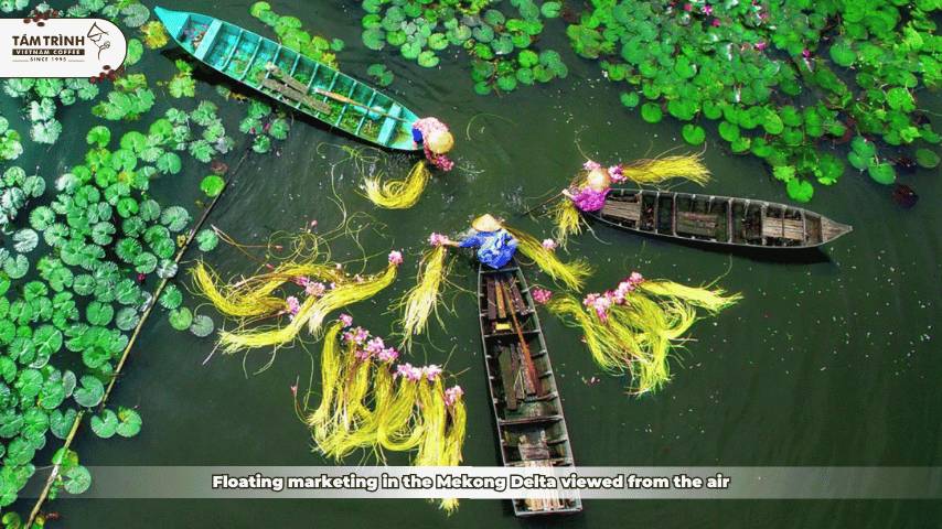 Floating marketing in the Mekong Delta viewed from the air