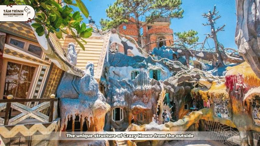 The unique structure of Crazy House from the outside