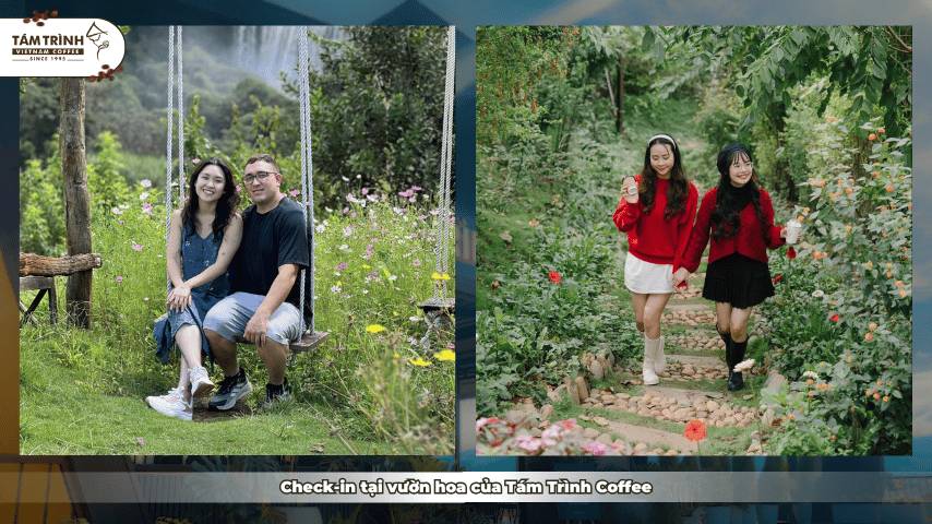 Check-in tại vườn hoa của Tám Trình Coffee