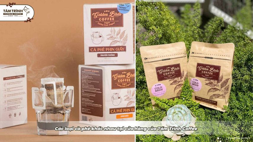 Các loại cà phê khác nhau tại cửa hàng của Tám Trình Coffee